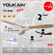 [SG seller] Youkain Acorn Smart Ceiling Fan Optimum Down Rod Model YJ-668 36" 46" 52" Energy Saving 