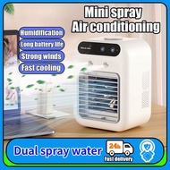 Dual Spray USB AIR COOLER Mini Fan Portable Fan Cooling Fan Wireless Air Conditioner Air Cooler Fan Aircond Mini Conditioning Rechargeable Air Humidifier Desktop Fan 风扇 冷风机
