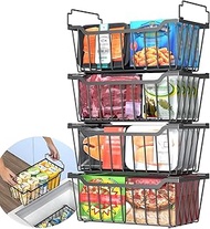 Goovilla Freezer Organizer Bins with Foldable Handle, 4 Pack Stackable Freezer Baskets for 3.5-7 Cu.