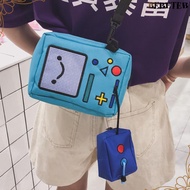BEBETEB Small Bags, Adventure Time Soft Crossbody Bag, Funny Canvas BMO Robot Double Phone Purse Wom