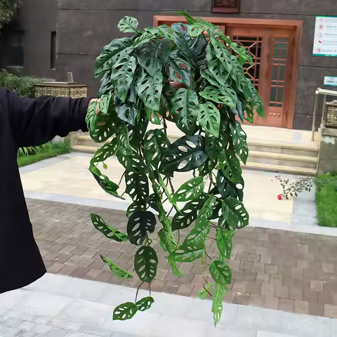76cm Artificial Hanging Vines Plants Fake Wall Vines Indoor Long Monstera Leafs Hanging Rattan Green