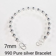7MM 足銀S990純銀空心光珠手鏈圓珠佛珠手鍊 男女都可戴 通體s990純銀 990 PURE SILVER CLASSIC HOLLOW ROUND BEADS BALL BEADS BRACEL