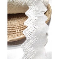 45MM Embroidery Cotton Lace Border Lace Sewing Putih Fabric Baju Kurung Kebaya Kain Cotton Renda Kahwin Borong [1 Yard]