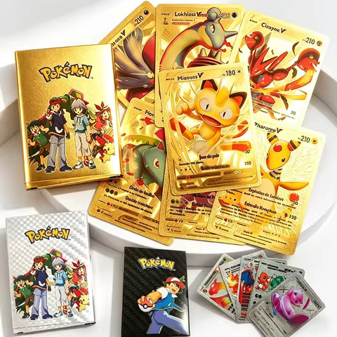 Pokemon Charizard Gold Foil Cards Golden Letters English Spanish Game Card Metalicas Vmax Gx Series 