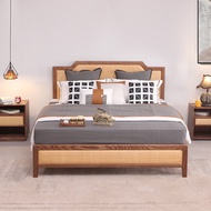 Influencer Rattan Woven Solid Wood Nordic 1.8 Double Bed Household Main Bed 1.5m B & B Retro Bed Des