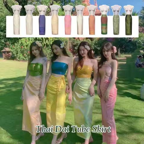 Women Thai Traditional Long Skirt Southeast Asian Thailand Style Costume Photography Dance Performan