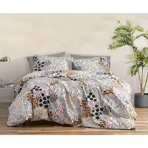 Queen Size Marimekko Duvet Cover Set - Soft Cotton Percale Bedding with Lightweight Feel, 3-Piece Be
