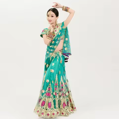 Indian Dance Costume Boutique Embroidery Lenhana Kali Punjab Bollywood Performance Dress Katak Women