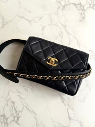 中古二手包 Chanel黑色金扣單肩包 腰帶包 古董包 側背包 小包