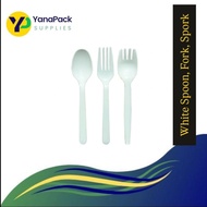 YanaPack Supplies White Disposable Premium Spoon, Fork, Spork 1kilo, ½ kilo, ¼ kilo