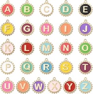 52 pcs 26 Styles Flat Round Enamel Letter Charms Colorful Alphabet Pendant Charms for DIY Bracelet N