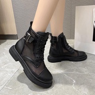 Sandal Boots Hollow out Breathable Short Mesh Boots Dr. Martens Boots Female Spring Summer Autumn2023New Flat Bottom Lea
