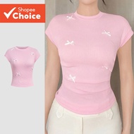Lovito Women's Casual Pink Bow T-Shirt, Classic and Versatile, Model L171AD1154  Lovito T-shirt Wani