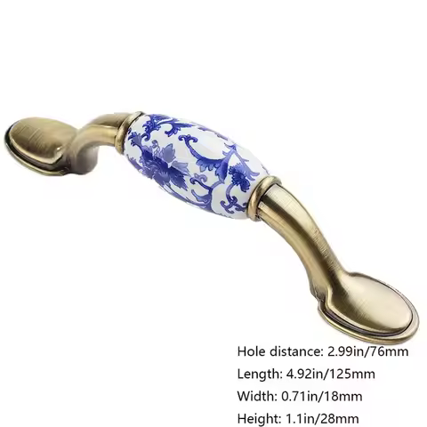 Flowers 76mm/96mm/128mm Fashion Creative Blue And White Antique Drawer Knobs Pull Handles Dresser Ca