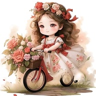 Cute Rose Cycling Little Girl Sticker Sticker Bedroom Bedroom Decoration Waterproof Wall Sticker Lug