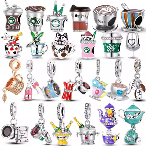 925 Sterling Silver Coffee Wine Beer Mug Beads Charms Pendent Jewelry Fits 925 Original Bracelet Diy