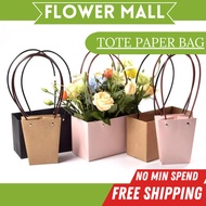 (1PCS) TOTE PAPER BAG Waterproof Flower Bouquet Bag Kraft Flower Bouquet Black Gift Paper Bag Surpri