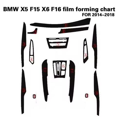 For BMW X5 F15/X6 F16 2014-18 Interior Central Control Panel Door Handle 5D Carbon Fiber Stickers De