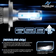 2PCS NEOGLOW NOVA Lampu Kabut 100W 15000Lumens 6000K Putih, Garansi 1 Tahun Lampu Depan Mobil LED h4