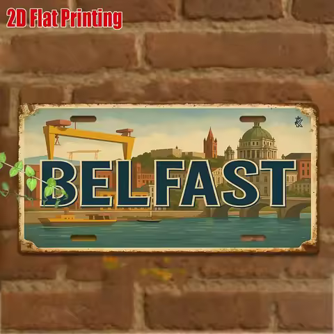 2D Flat, 1pc Belfast Northern Ireland Metal License Plate Wall Art - 11.8"x5.9" Retro Irish-Themed A