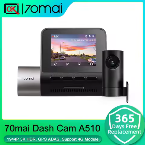 70mai Dash Cam A510 1944P 3K HDR Built-in GPS ADAS Smart Dash Cam A510 Support Rear Cam 4G Connectiv
