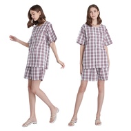 CARA คาร่า ชุดนอน 2 ชิ้น เสื้อเชิ้ตแขนสั้น + กางเกงขาสั้น ชุดนอนผู้หญิง ชุดนอนผู้ชาย เสื้อนอน กางเกง