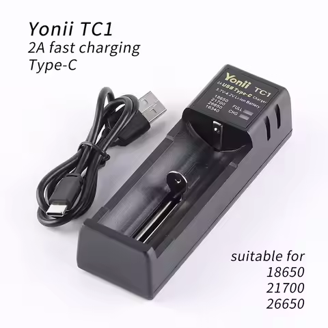 Yonii TC1 Charger 2A Type-C Suitable for 18650 26650 21700 26700 25500 22700 20700 22650 22500 18700