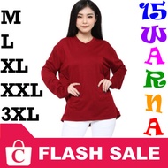 BISA COD XXXL 3XL XXL XL L M Kaos TShirt Wanita Cewek Perempuan Jumbo Big Size Lengan Panjang Polos 