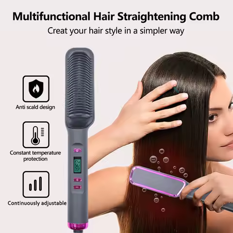Electric Hot Comb Multifunctional Straight Hair Straightener Comb Negative Ion Anti-Scalding Styling