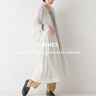 預購 日本品牌 OMNES 綿麻外套 Linen cotton voile long gilet cardigan  BLACK / WHITE