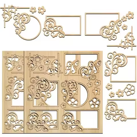 2Pcs 5.7x6inch Wood Floral Chipboard Embellishment Swirl Frames Laser Cut Embellishments for Card Ma