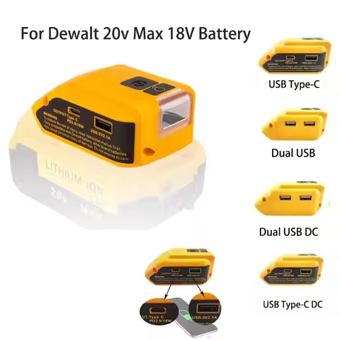 For Dewalt 20v Max 18V Battery Adapter DCB090 Power Supply with USB TYPE-C DC12V Power Converter 140