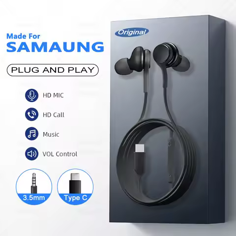 Type C Wired Earphone For Samsung Galaxy S25 S24 S23 Ultra USB C Headphones A56 A55 A54 A34 Note 20 