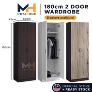 MetaHome 2 Door Wardrobe with Hanging Rod 180cm Almari Baju Kabinet Pakaian 2 Pintu Room Furniture 两门衣橱