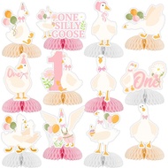 12 PCS Silly Goose Honeycomb Centerpieces, One Silly Goose 1st Birthday Party Decorations Silly Goos