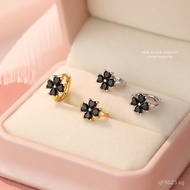 Elegant Four-Leaf Clover s999Earrings Wholesale Black Zircon Earrings Ear Clips Pure Silver Light Lu