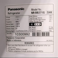Panasonic 雙門雪櫃, Model no: NR-BB271GSHK (Glass Silver)
