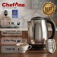 ChefOne Food Grade Stainless Steel 1.8L Electric Kettle UF-JK18S [SIRIM APPROVED] [SAFE TO USE]