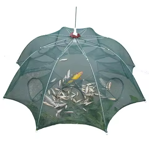 High Strength 4-28 Holes Automatic Hand Fishing Net Shrimp Cage Fish Trap Cast Nets Cast Fold Crab F