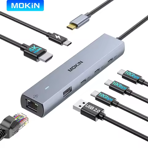 MOKiN USB Hub to 4K HDMI 100W PD3.0 10Gbps USB3.1 1000Mbps RJ45 Ethernet Multiport USB Type-C Hub Ad