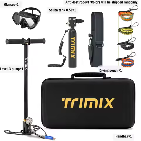 TRIMIX Mini Scuba Lung 0.5L Tank PortableDiving Tank Mask 3-Level Hand Pump 6-10 Minutes Underwater