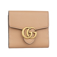 【GUCCI 古馳】Marmont 金色標誌粒紋皮革釦式二折短夾(裸粉色)/ 平行輸入