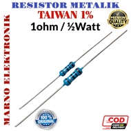 Resistor 1/2 0.5 WATT Metallic TAIWAN 1% 10x 1OHM 2.2ohm 4.7ohm 5OHM 5.6ohm 8.2ohm 10OHM 12OHM 15OHM 18OHM 22OHM 33OHM 39OHM 47OHM 56OHM 68OHM 82OHM