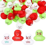 Junkin 50 Pcs Christmas Rubber Ducks 1.97 Inch Small Blow Bubbles Xmas Duck No Hole Waterproof Toy f