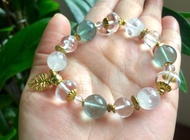 ||藍仙子|| 千層白幽靈/藍螢石/彩虹水晶/龜背葉黃銅手環 情人節