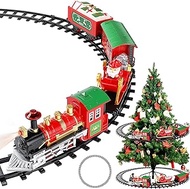 Train Set - Christmas Train Set Around &amp; Under The Tree, Electric Train Set with Light &amp; Sound, Battery Operated Kids Train Toys with Locomotive Engine Cars Tracks, Gift for Boys Girls