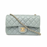 CHANEL CF口蓋包大Mini20綠色羊皮晶片開金扣金球調節扣肩帶肩背包