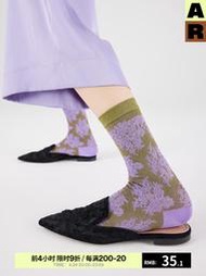 Metis ARa線 復古亮光絲蕾絲襪女夏季新款中筒無骨襪子潮設計線