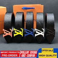 LV-3.8cm men's casual belt high quality cowhide leather belt zinc alloy ceramic spray-painted bucklelea