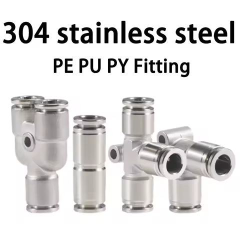 1Pc PU PY PE 304 Stainless Steel Metal Pneumatic Quick Coupling 4 6 8 10 12 14 16mm Push in Air Hose